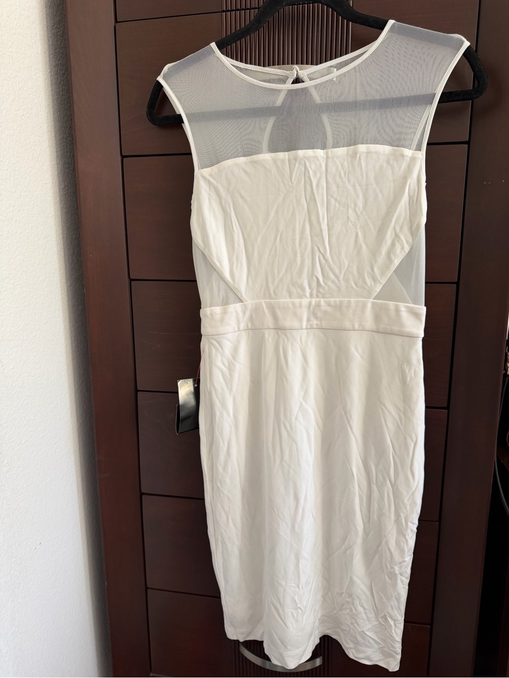 bebe White Mesh-Top Mini Sheath Dress